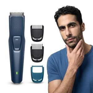 Philips India's No.1 Men's Trimmer* | Skin Safe Beard Trimmer for Men | Durapower tech | Self Sharpening Blades | Skin Protect Comb | 30 min runtime USB charging | No oil needed | 2yr warranty |BT1244
